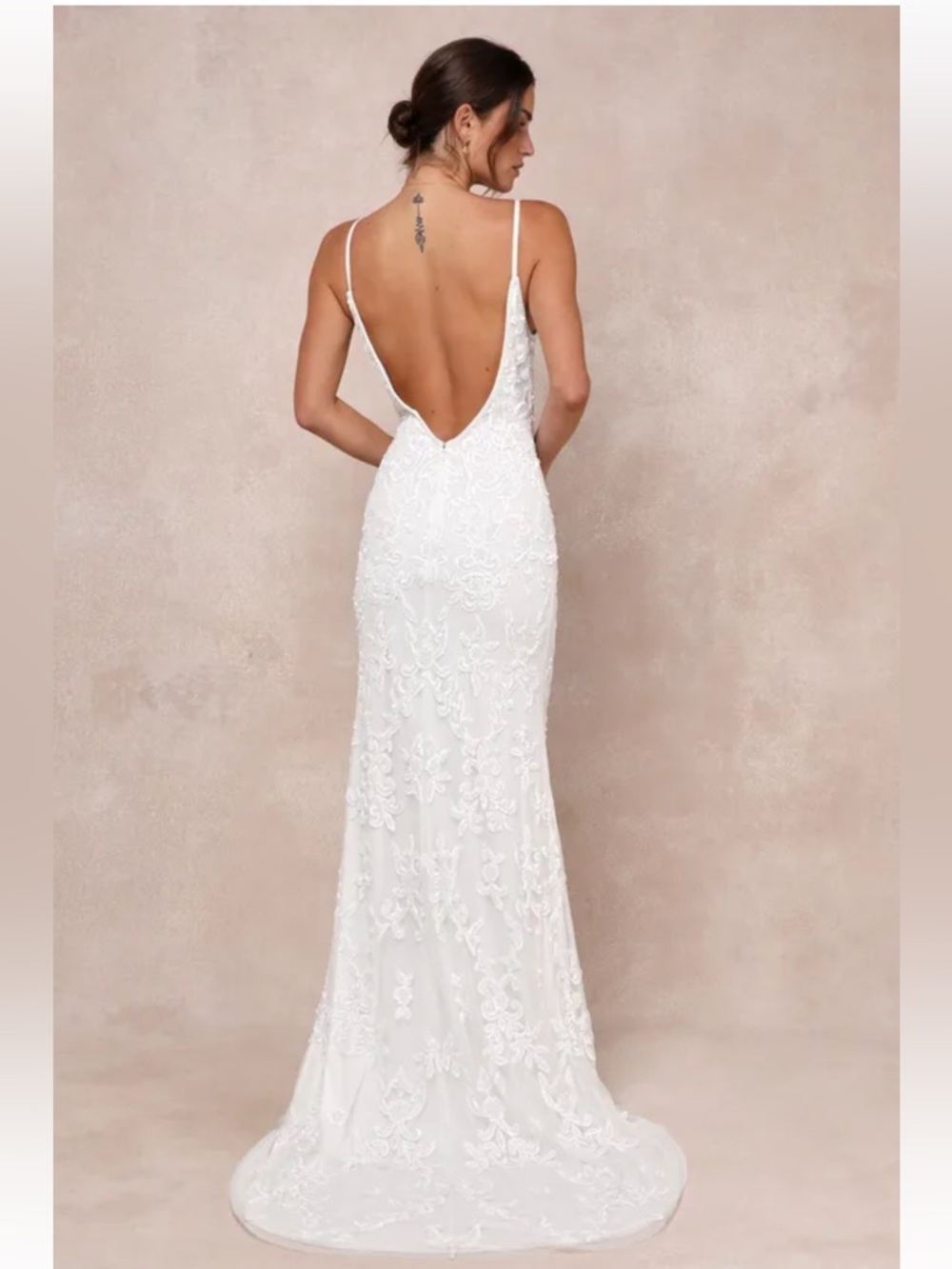 NWT Lulus Everlasting Passion White Sequin Beaded Backless Maxi Dress - Picture 2 of 12